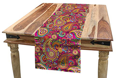 ABAKUHAUS Bunt Tischläufer, Paisley Osten, Esszimmer Küche Rechteckiger Dekorativer Tischläufer, 40 x 225 cm, Magenta