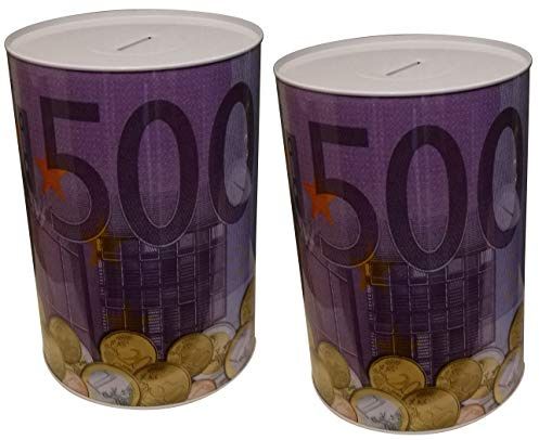 GW Handels UG 2er Set XXL Spardose 500 Euro Blechdose Metall Spardose 12 cm x 16 cm Sparschwein Geburtstag