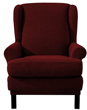 EBETA Jacquard Ohrensesselbezug 2-Teilig Sesselüberwürfe Sesselhussen, Elastisch Sofa Armlehnenbezüge Schonbezug Hussen für Lesesessel, Relaxsessel mit Sitzbezug (Weinrot)