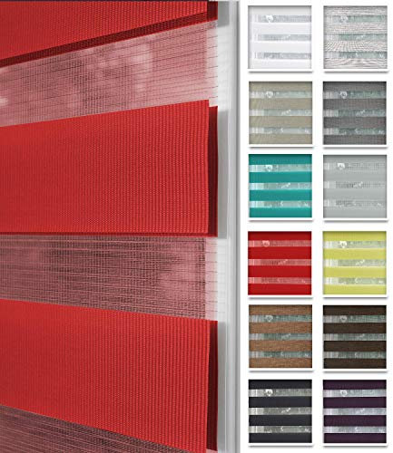 Home-Vision® DuoRollo Klemmfix, Doppelrollo ohne Bohren mit Klämmträgern, Rollos für Fenster und Türen (Rot, B50cm x H150cm)