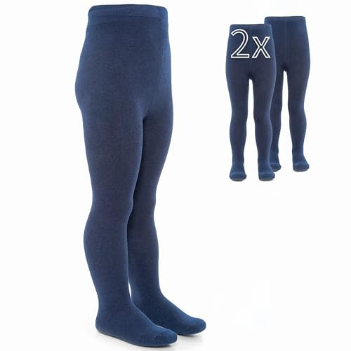 LaLoona - Set 2 paia calze bambina collant, calzamaglia bimba bimbo elasticizzati, ampio elastico alto in cotone (62-68, Blu)