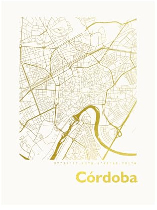 Cordoba Spanien Karte - Dein Lieblingsort Personalisiert in S/W Rose Gold Silber Kupfer A4 A3 - Stilsichere Wandbilder Geschenke Arbeitszimmer Wohnzimmer Andenken Heimatstadt