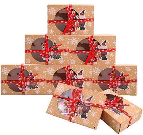 12 Pcs Christmas Cookie Boxes Cupcake Boxes with Clear Window Paper Xmas DIY Gift Cake Boxes Treats Boxes for Holiday Xmas Party Favor Supplies (7.08 * 4.72 * 1.96inch)