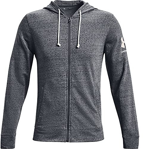 Under Armour Herren Rival Terry Full Zip Hoodie Kapuzen Sweatshirt, Pitch Gray Full Heather (012)/Onyx White, L EU