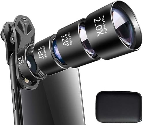 INF Objectif de téléphone Portable 4 en 1, fisheye fisheye, Grand Angle, téléobjectif et Objectif Macro, y Compris Les Accessoires, Objectif Universel pour Tous Les Smartphones, à Fixer