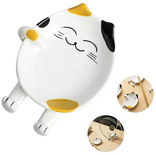 OURASHERO Multifunctional Ceramic Spoon Rest for Kitchen, Cute Cat Shape Cooking Utensil Holder Pot Lid Rack Coffee Spoon Rest Ladle Rest Spatula Utensil Rest for Kitchen Counter & Stove Top - Yellow