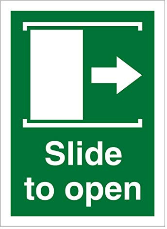 Slide To Open (Right) sign 80mm x 110mm Self adhesive vinyl sticker Advises people to slide the door release to the right to open (1)