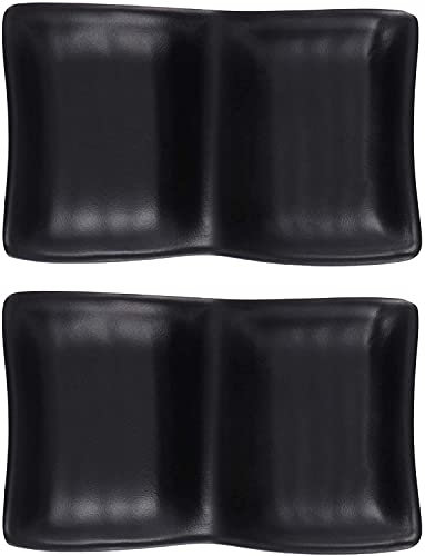LATRAT Juego de 2 cuencos de melamina para salsas, cuencos para salsas, cuencos para salsas, cuencos para salsas, cuencos para salsas, color negro, juego de comida para los dedos de porcelana Kinki