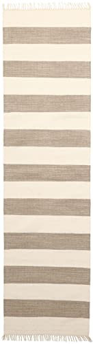 RugVista, Cotton Stripe, Teppich, Mittelflor Teppich, 80 x 300 cm, Läufer, Moderner Kelim Teppich, Wolle, Flur, Schlafzimmer, Küche, Wohnzimmer, Braun, Mehrfarbig