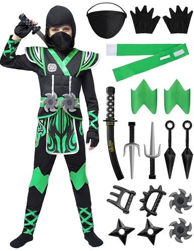 Spooktacular Creations Costume de ninja vert pour garçons, déguisement d'Halloween et jeu de rôle, (Medium (7-9 yrs))