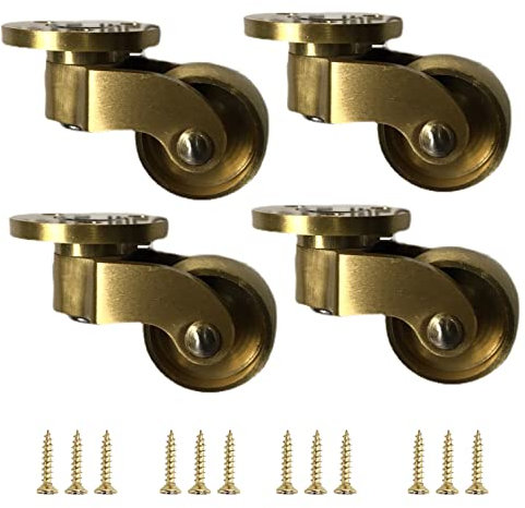 4er Set Lenkrollen Transportrollen Möbelrollen aus Massivem Messing,25mm Räder,Messingrollen,Antike Rollen Klavierrollen,Schwenkrollen,Poliertem Messing,Last 150kg,mit Schrauben