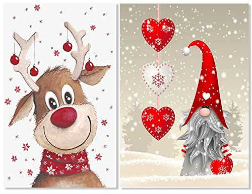 YAOYIN Diamond Painting Navidad 5D,2 Pcs Juego de Imágenes de Diamante, Accesorios para Pintura de Diamante de Navidad,Decoración del Hogar Adultos y niños,Full Crystal 30 x 40 cm