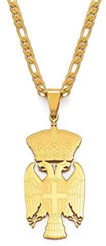 Getsona Republik Serbien Adler Anhänger Halsketten - Ethnische Hip Hop Serbische Geschenke Charm Schlüsselbeinkette Halskette Für Frauen Männer Schmuck Pullover Dünne Kette, Gelb,