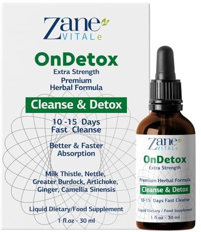 Zane OnDetox │10 – 15 Days Fast Liver Cleanse, Kidney Support | Detox & Repair Supplement with Milk Thistle, Nettle, Greater Burdock, Artichoke & More | Vegan | Non-GMO | Gluten-Free | 1 Fl Oz.- 30ml