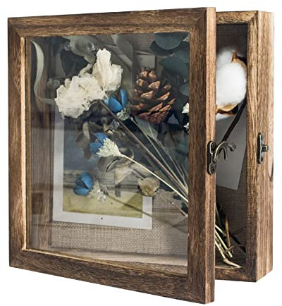 GraduatePro 3D bilderrahmen 20x20 zum befüllen schaukasten Wand für Braun Objektrahmen Hochzeit Box Deko Oder Schreibtisch