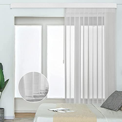 Graywind Manual Sheer Vertical Blinds, Light Filtering Vertical Blinds Free Wand or Cord Control, Blinds for Windows Complete Track Slats Set for Patio Sliding Glass Door, White