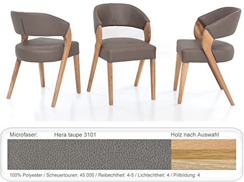 6X eleganter Polsterstuhl Alani 1 hochwertiger Stuhl Esszimmerstuhl Massivholzstuhl Küchenstuhl Verschiedene Varianten, Holzart:Eiche Bianco geölt, Bezugstoff:Hera Taupe