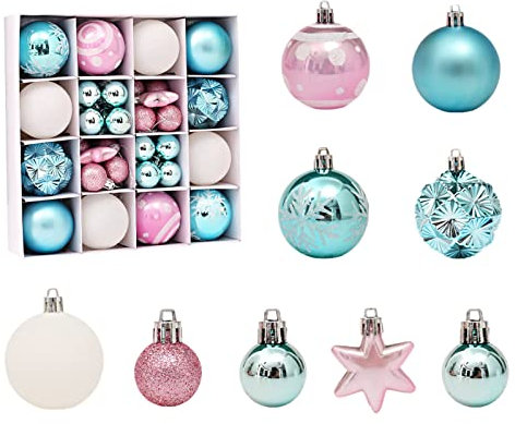 Fyfjur Boule De Noel Rose Et Bleu, 42 Pièces Boules De Noël Plastique, Différentes Motif Deco Noel Sapin pour Sapin pour Décoration De Noël Traditionnelle