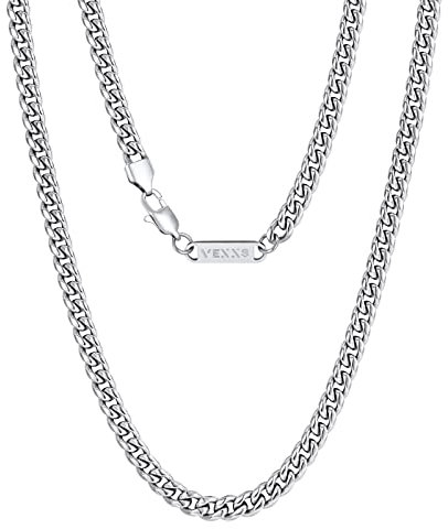 VEXXS 3/4/6mm Herren Panzerkette, 18K Gold beschichtet Cuban Halskette, Miami Kubanische Gliederkette Herren Kette Hip Hop Nickelfrei für Männer (Silbrig-4mm, 46.00)
