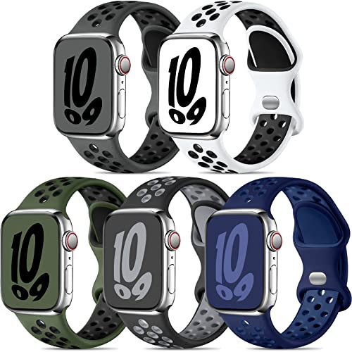 Dirrelo 5 Pezzi Sportive Cinturini Compatibile con Cinturino Apple Watch 40mm 41mm 38mm per Donna Uomo, Traspirante Silicone Cinturino per iWatch/Apple Watch Series 9/8/7/SE/6/5/4/3/2/1, Scuro E
