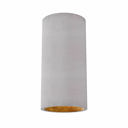 Tivendis Betoniq Beton Deckenleuchte modern klein DONOMA außen grau innen gold - Industrial Design Betonlampe Deckenlampe mit LED Leuchtmittel GU10 - Lampe in Betonoptik für Decke