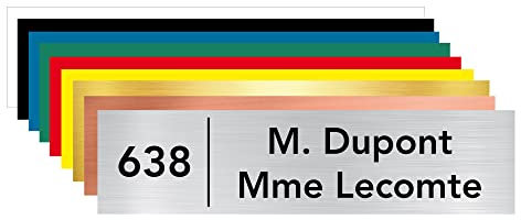 Plaque boîte aux lettres personnalisable. (BAL0004). Numéro Maison + Nom. Plaque nominative PVC 10 x 2,5 cm autocollante - Aspect argent brossé - Avenir Heavy