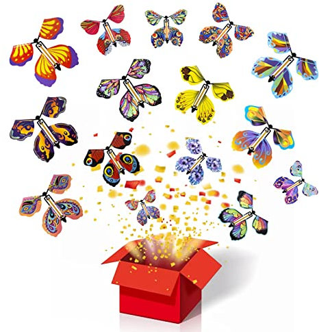 AWAVM Magic Flying Butterfly Card 15 Pcs Clockwork Card, Rubber Band Powered Fairy Toy for Birthday Gifts, Performance Props, Children Surprise Gifts (Random Color) (MB-15)