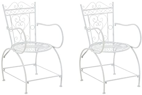 CLP 2er Set Stühle Sheela I Gartenstühle Aus Metall I Metallstuhl Mit Armlehnen Im Jugendstil | Farbe weiß