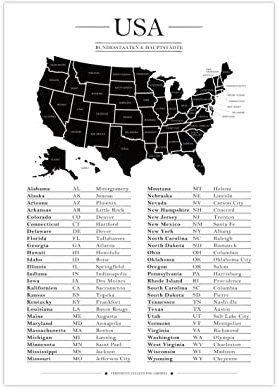 Generisch Poster Karte USA | Bundesstaaten & Hauptstädte A3 (42 x 29,7 cm)