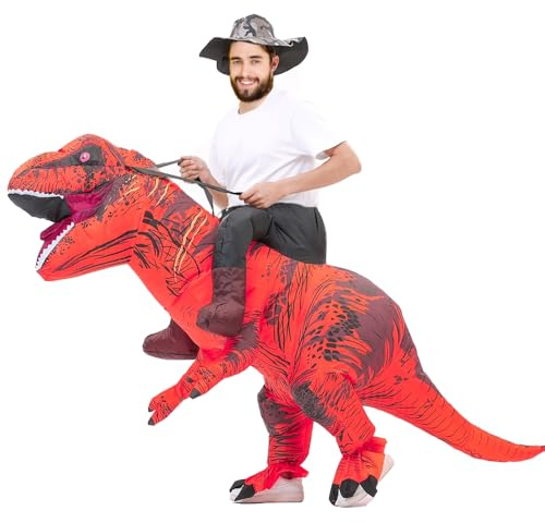 Rafalacy Costume de dinosaure gonflable pour adulte - Costume de T-rex amusant pour Halloween - Costume de fête de dinosaure Rouge Taille unique