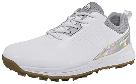 SUMECH Golf Shoes with Spiked for Mens Breathable Waterproof Non-Slip Wide Fitting Big Size,Silver,9 UK
