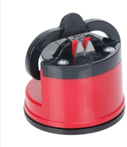 Generic Knife Sharpener, Compact Kitchen Knives Sharpener, Hands Free Safety, Manual Sharpening Tool - Red