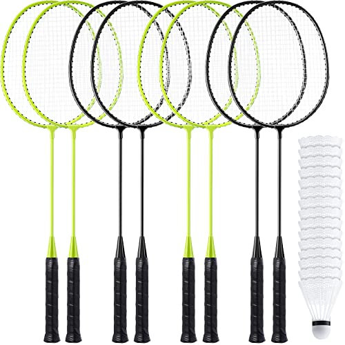 Woanger 4 Sets Badminton Set with 8 Racquets,Green, Black