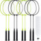 Badmintonschläger-Set mit 12 Badminton-Vögeln, Badmintonschläger für Erwachsene und Jugendliche, Badminton-Set für Hinterhof, Fitnessstudio, Strand, Outdoor-Spiele (grün, schwarz)
