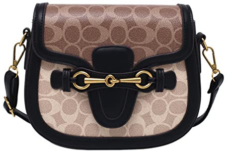 Kleine Umhängetasche für Damen, goldene Schnalle, Leder, Geldbörse, modisches Design, Schwarz