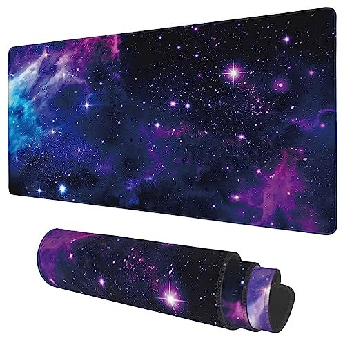 KOAIWPAE Desk Mat, Galaxy Nebula Universe Space Extended Gaming Mouse Pad Large, 35.4x15.7 Big Mouse Pad with Non-Slip Base and Stitched Edge, Long Computer Keyboard Mouse Mat for Home Office Work
