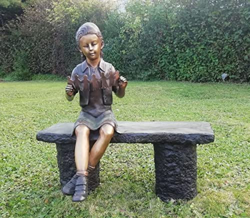 Thermobrass Bronzeskulptur Mädchen auf Bank Gartendekoration Dekorationsfigur wetterfest