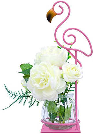 Joyathome Desktop Glass Planter Vase Holder, esktop Glass Planter Hydroponics Vase，Metal Flamingo Plant Terrarium， Stand for Plants Creative Decorations for Home Patio Lawn Garden