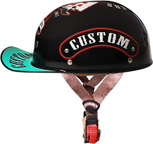 JULEMY Retro-Motorradhelm, Kappe im Baseball-Stil, offene Motorradhelme, ECE-Zertifizierung Rollerhelm für Männer und Frauen, Roller, Moped, Street Cruiser, Totenkopf-Kappe, Jethelm