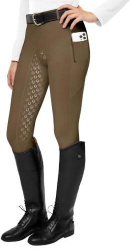 FitsT4 Sports Leggings d'équitation pour Femmes Pantalon d'équitation entièrement doublé en Silicone avec Poche pour téléphone Portable et Passants de Ceinture