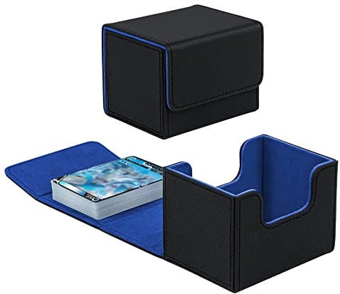 Tolesum Card Deck Box for MTG, Gathering Kartenbox für 100+ Karten, PU Leder Starkes Magnetic Sammelkarten Box Kompatibel Magic Commander TCG Karten (Horizontal-Schwarz und blau)