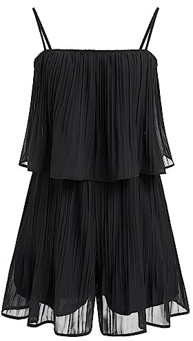 Odizli Jumpsuit Damen Sommer Kurz Elegant Sexy Ärmellos Spaghettiträger Plissee Chiffon Hosenrock Einteiler Romper Hosenkleid Overall Festlich Hochzeit Playsuit Hosenanzug Sommerkleidung Schwarz S
