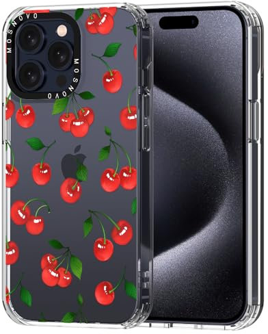 MOSNOVO für iPhone 15 Pro Max Hülle – Durchsichtige, schlanke, stoßfeste TPU+PC-Handyhülle, [6,6 Fuß Fallschutz/Anti-Abziehen] - Süße Kirsche