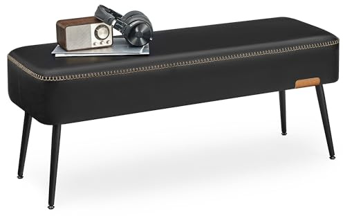 VASAGLE EKHO Collection - Bench for Entryway Bedroom, Synthetic Leather with Stitching, Ottoman Bench with Steel Legs, Living Room, Mid-Century Modern, Loads 660 lb, Ink Black ULOM076B01