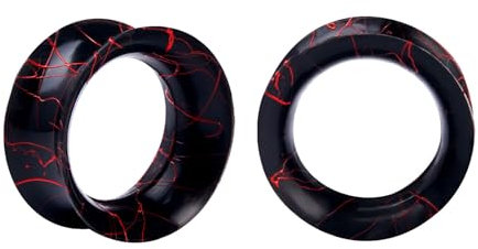 Longbeauty 1 Paar Silikon Ohrpiercing Ohr Tunnel Flesh Expander Stretcher Earlets Plug Gauges Double Flared Weich für Ohrläppchen, Schwarz/Rot, 10MM