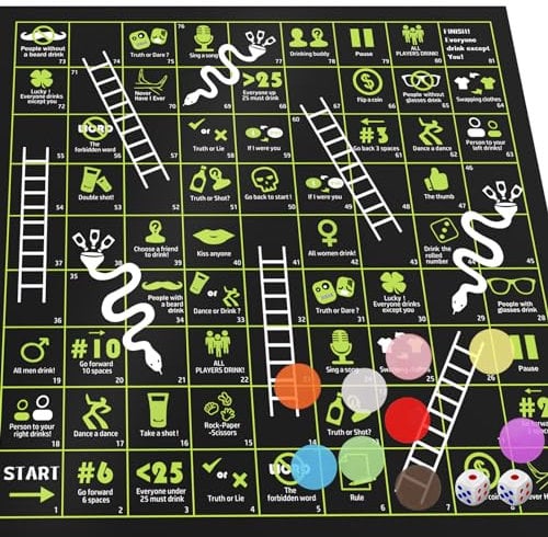Faburo Drinking Games, Fun Adult Game, Chutes and Ladders Party Game, Snakes and Ladders Gift Set for Adults, Teens & Parties, Birthday Night Party Game