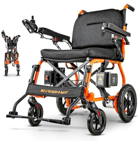SuperHandy Elektrischer Rollstuhl – hohe Kapazität 150 kg, leicht und faltbar, zwei bürstenlose 250-W-Motoren, 4 MPH, Nulldrehung, elektromagnetische Bremse, tragbares Design für verbesserte Mobilität