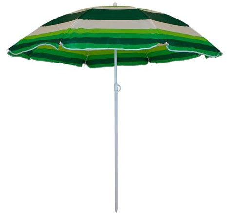 Master Grill&Party Parasol de 180 cm de diamètre, parasol de plage, parasol de balcon, Rayures blanches et vertes