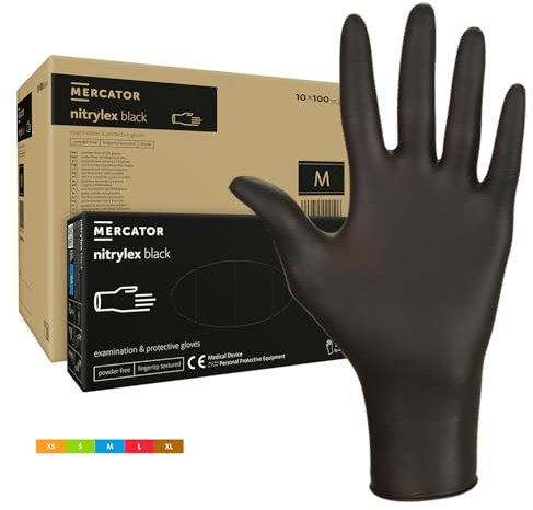 HansaGT Medical Einweghandschuhe 1000 Stück Nitrilhandschuhe puderfrei, Handschuhe Einweg latexfrei, strapazierfähige reißfeste Gummihandschuhe (Schwarz, 1000 Stück M)