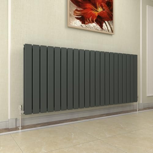 GY Bath Horizontal Radiator Anthracite Flat Panel Designer 600x1428mm Double Modern Central Heating Rads